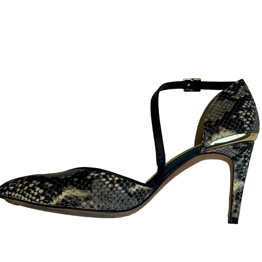 Ted Baker faux python leather strapped high heels gold hardware size 7 excellent